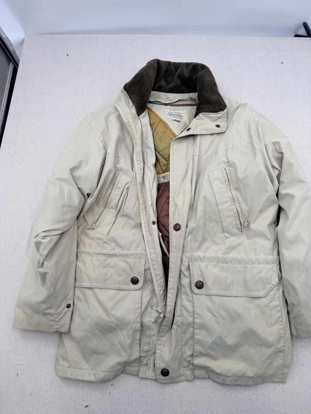 St. John's Bay Cream Field Jacket with Dark Brown Collar